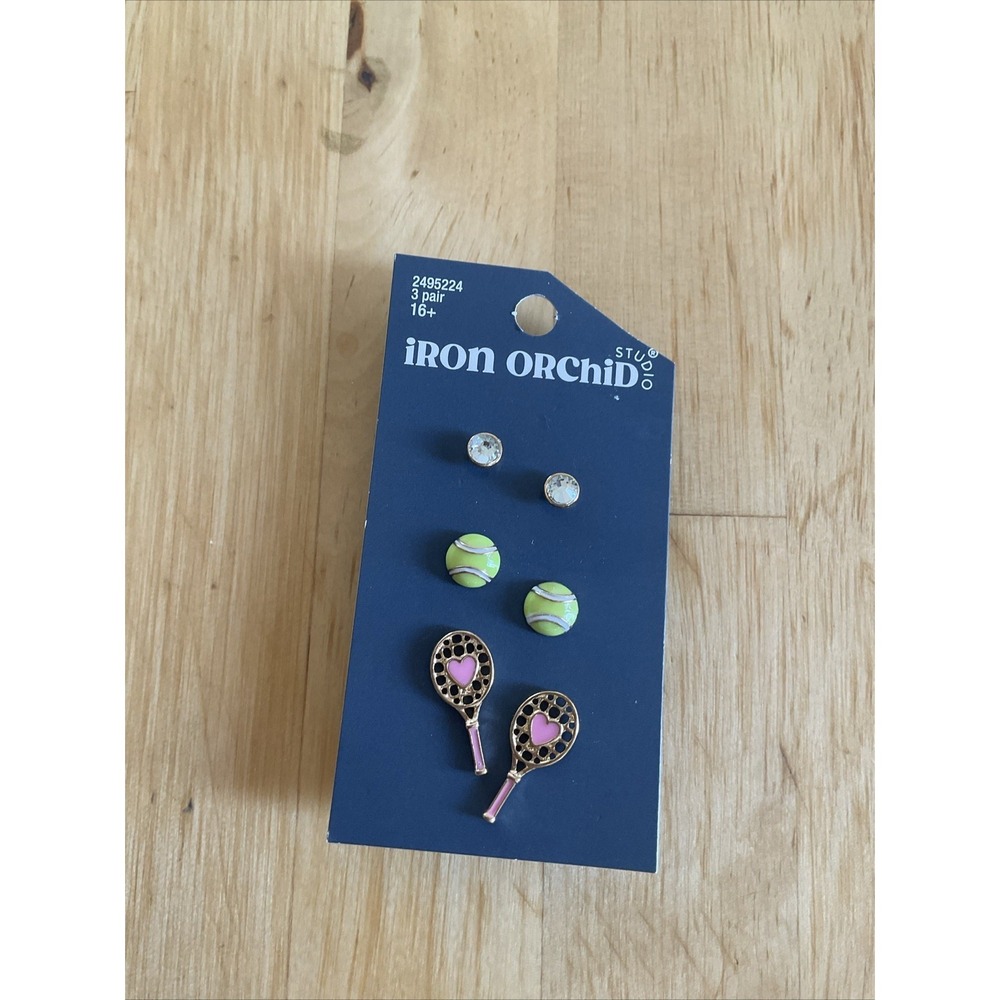 Tennis Theme Earrings Costume Jewelry 3 Pairs Iron Orchid Studio‎ New